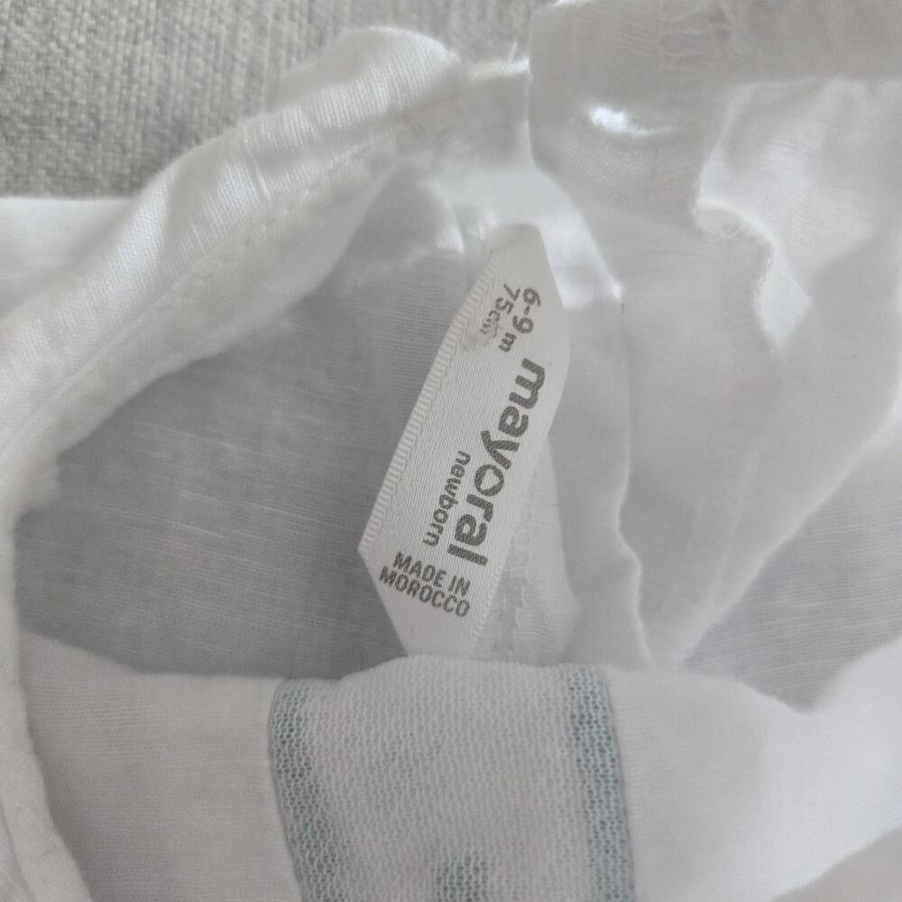 Mayoral 6-9 Month Baby Romper Lagoon Linen Cotton Blend Embroidery Buttons - Picture 6 of 7